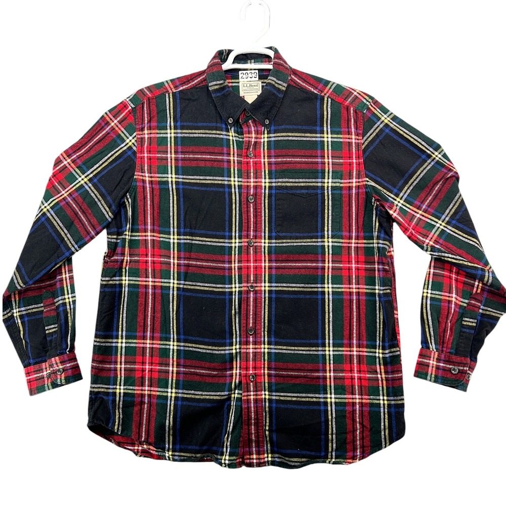 LL Bean Mens Flannel Shirt Large Traditional Fit Plaid Cotton Button Down 228061